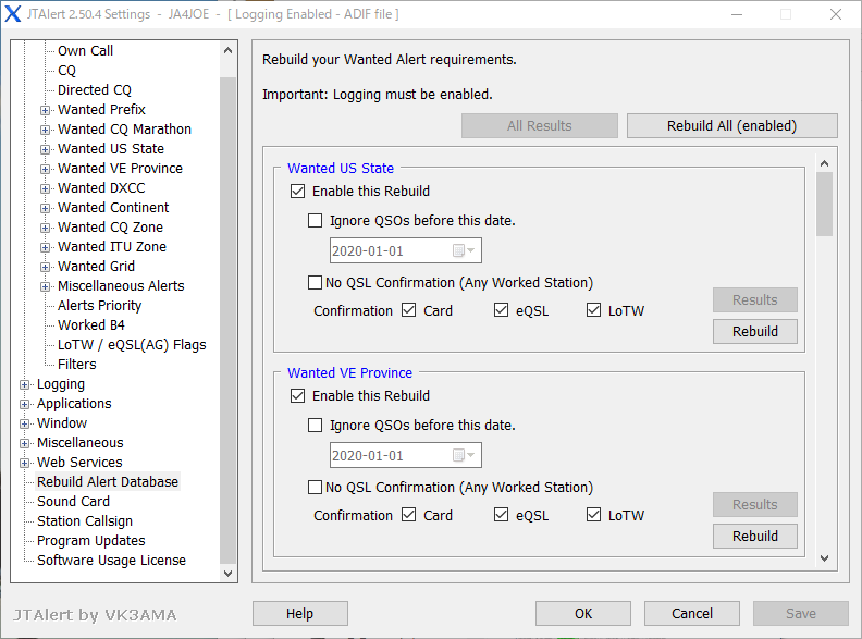 JTAlert「Rebuild Alert Database機能」によるWantedリスト更新