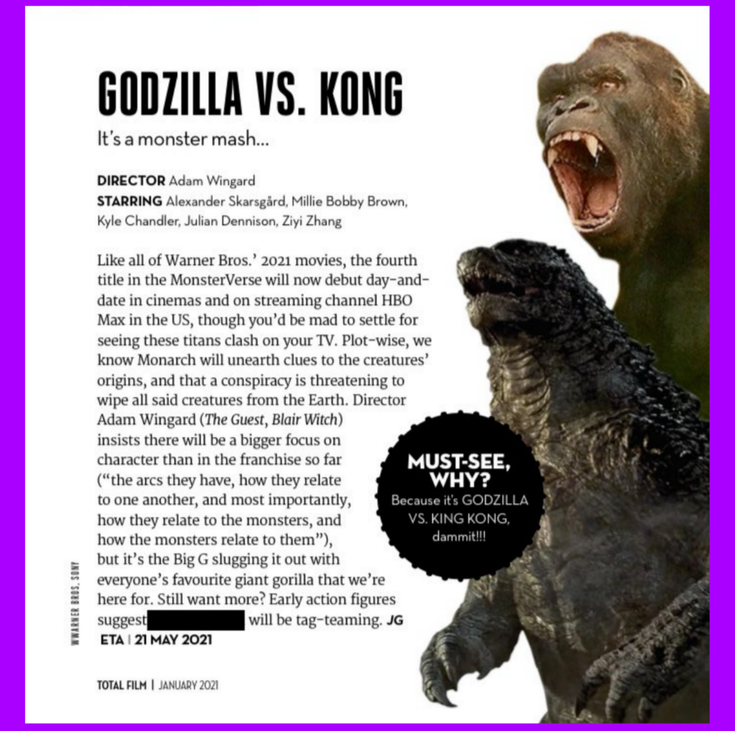 ゴジラvsコング 記事全訳 雑誌 トータルフィルム ネタバレ部分はオミット 特撮アラフィーｚ