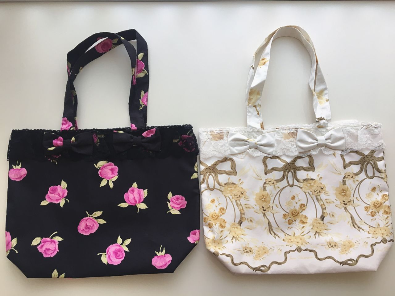 ☆リボンフレンズBag☆BBローズ柄黒×ローズ 、新オーナメントリボン柄