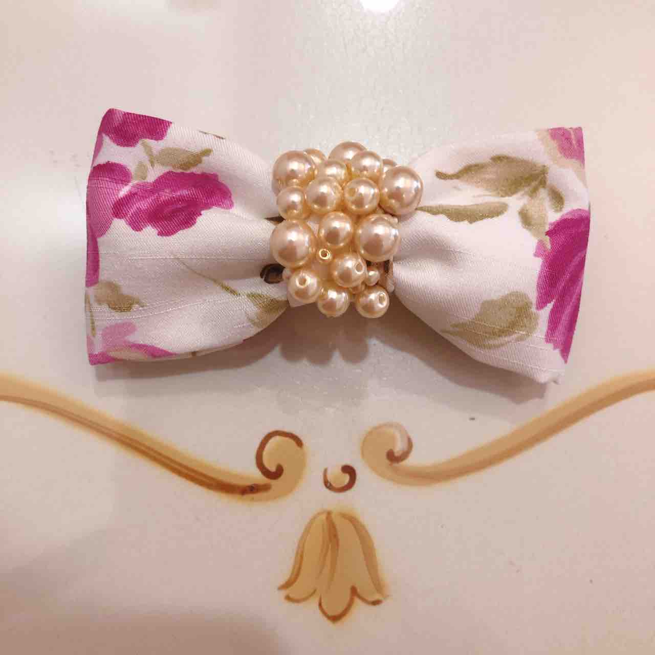 みなちんさま売約済み　バレッタ〈薔薇×monotone市松〉 みなちんさま売約済みバレッタ〈薔薇×monotone市松〉