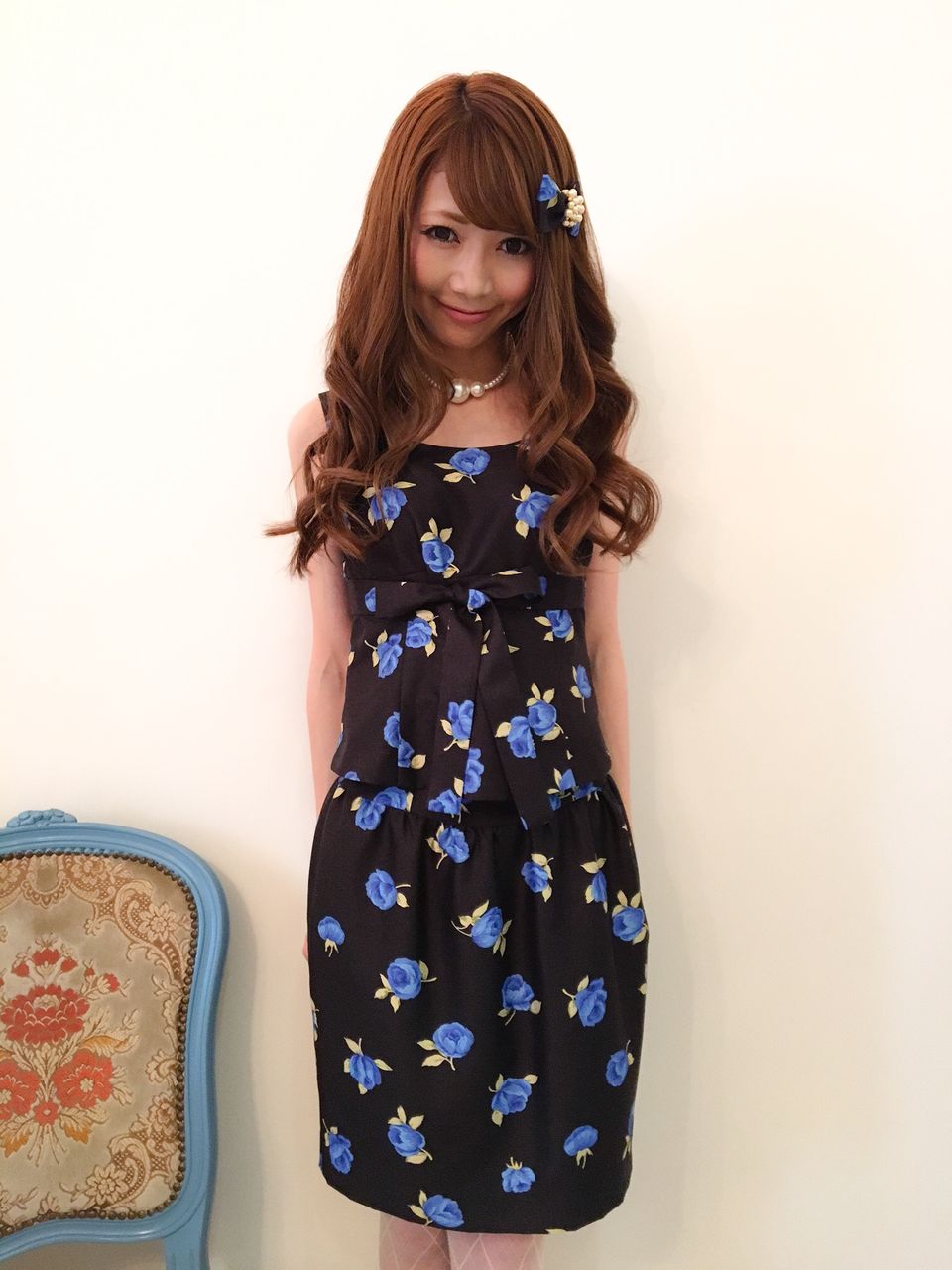 ☆Sale80%OFF☆ルリジューズスカート☆BBローズ柄黒×ブルー、40サイズ 