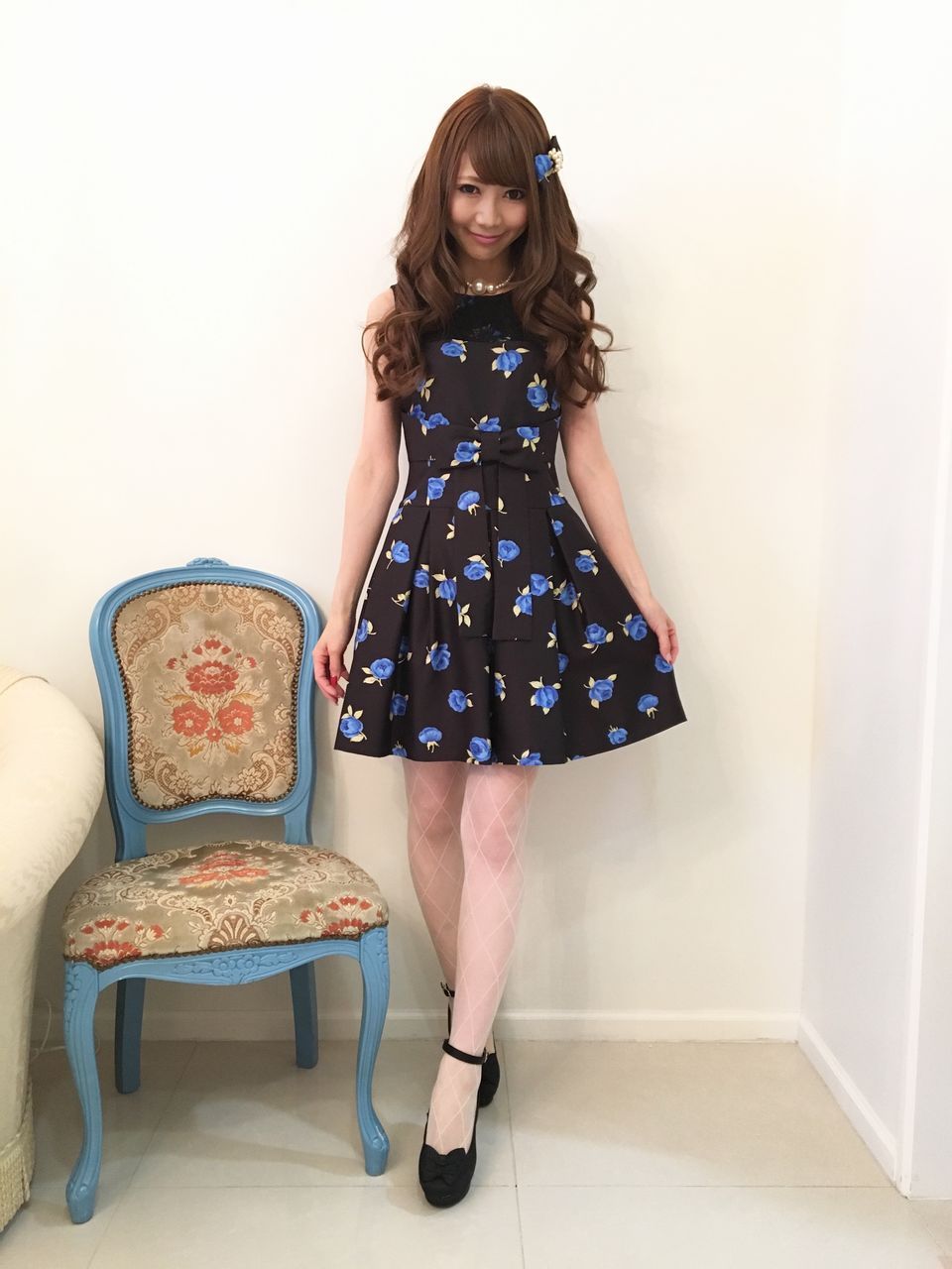 ☆Sale80％OFF☆ロマンスドールワンピ☆BBローズ柄黒×ブルー