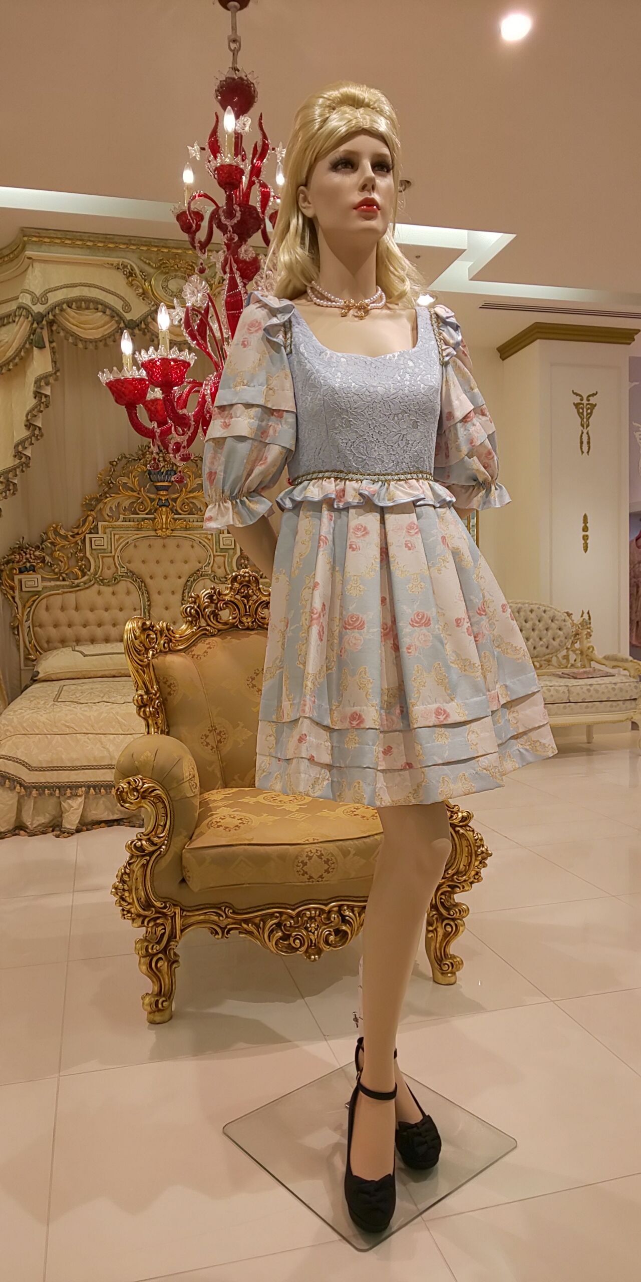 ☆Sale 70%OFF☆ロココドールワンピ☆新オーナメント柄サックス、40  