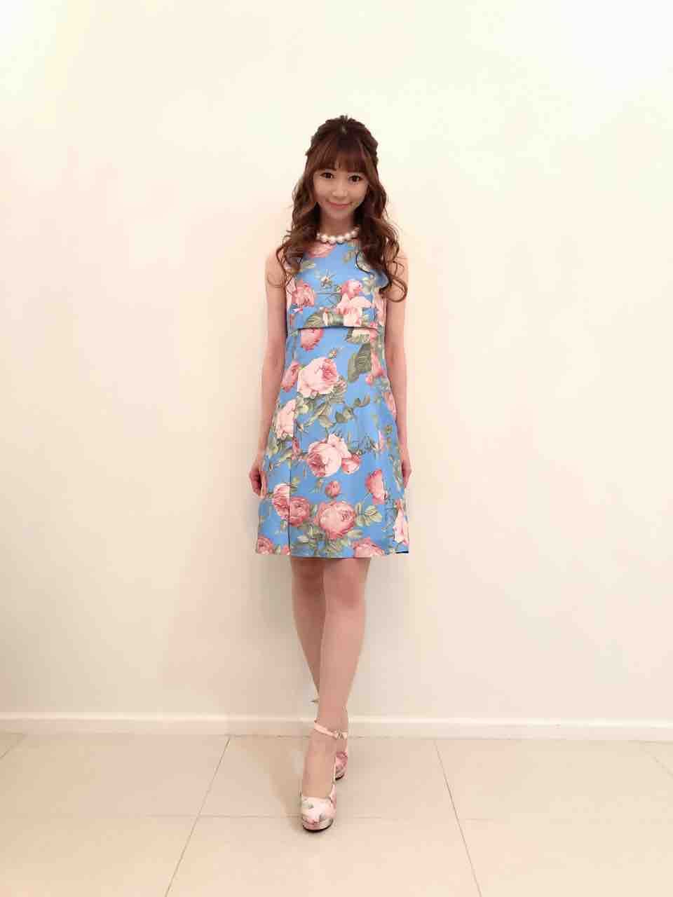 Newカラー 令嬢ワンピ 令和version メリーベルローズ柄ブルー Atelier Diamante Nagoya