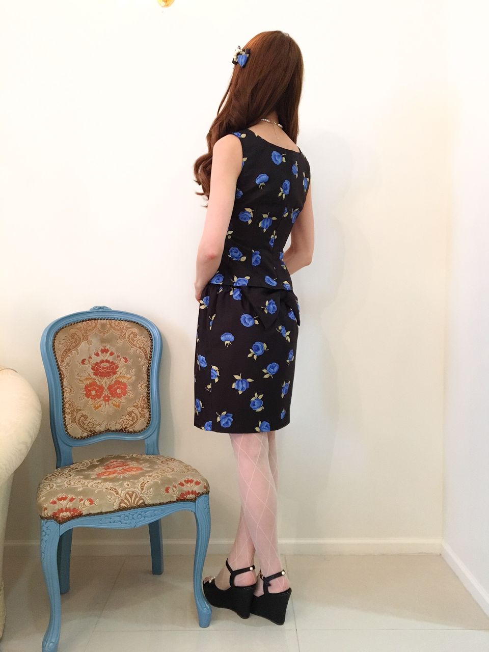 ☆Sale80%OFF☆ルリジューズスカート☆BBローズ柄黒×ブルー、40サイズ 