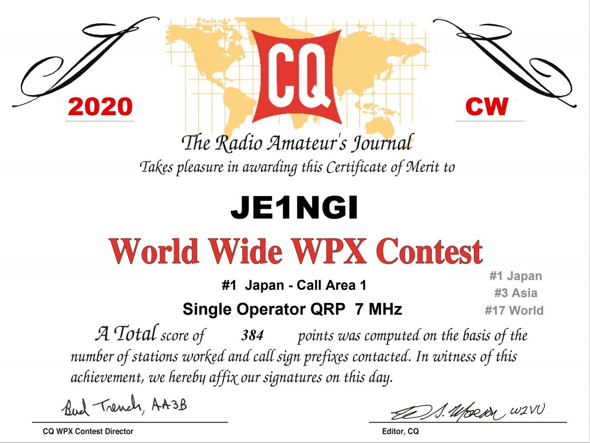Cq Ww Wpx Cw コンテストの結果 Le Cahier De Je1ngi