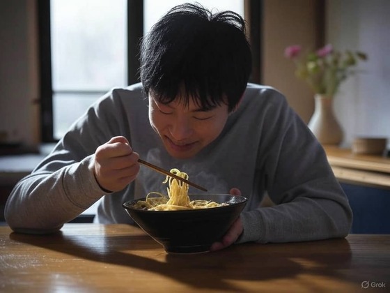 500円で腹パンパンになっている男性