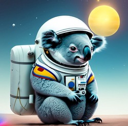 Firefly koala in a bule astronaut suit around the sun 84803