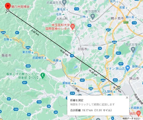 関八州見晴台～稲荷山公園距離