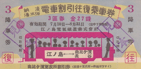 海水浴めぐりレトロ乗車券　江ノ島電鉄（株）由比ガ濱更衣所割引券付き　TR-127 電車のお得なチケット｜電車｜江ノ島電鉄株式会社