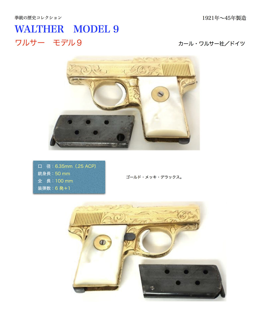 ワルサー モデル9 : 拳銃の歴史コレクション