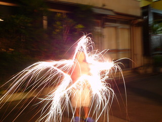 手持ち花火をスローシャッター