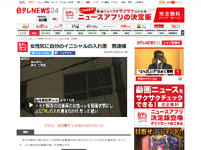 19歳の女子に酒を飲ませ お尻に自分のイニシャルの入れ墨をした自称投資家の男 43 が逮捕 自分の女だと示したかった 愛情確認だ オレ的ゲーム速報 刃
