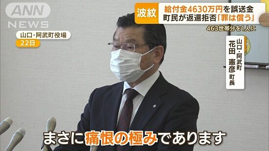 山口県　阿武町　新型コロナ　給付金　誤送金　回収　返還拒否　打つ手なし　税金に関連した画像-01