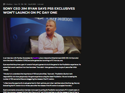 ソニー SIE ジム・ライアン PS5 独占タイトル 発売初日 PC版 同時発売 否定に関連した画像-02