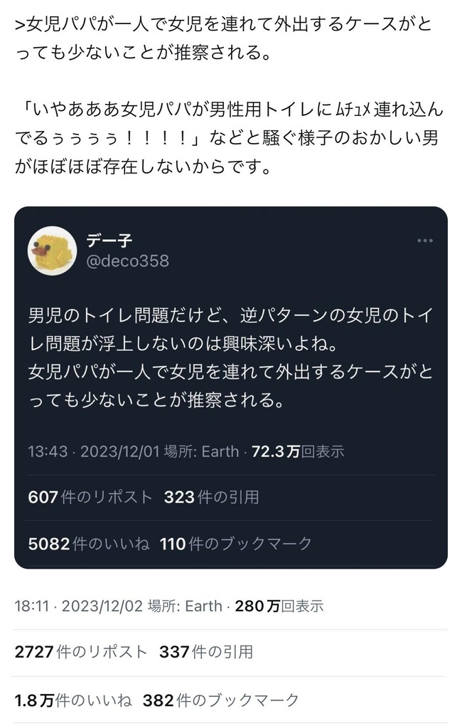 ツイフェミ フェミニスト 半出生主義 男児 子持ち 女子トイレ オス 性犯罪 加害 危険思想 社会問題 クレヨンしんちゃん 無産 独身 成人男性 弱者女性 便所 法的措置に関連した画像-16