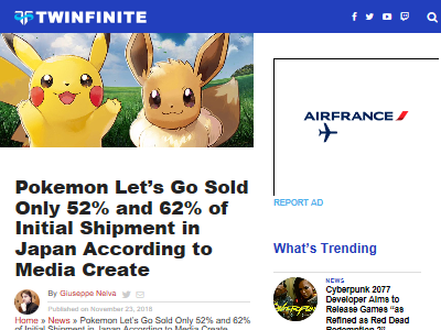 初週消化率 ポケモン ピカブイ ピカチュウ約63 イーブイ約52 と判明 歴代ポケモンに比べ苦戦してる模様 オレ的ゲーム速報 刃