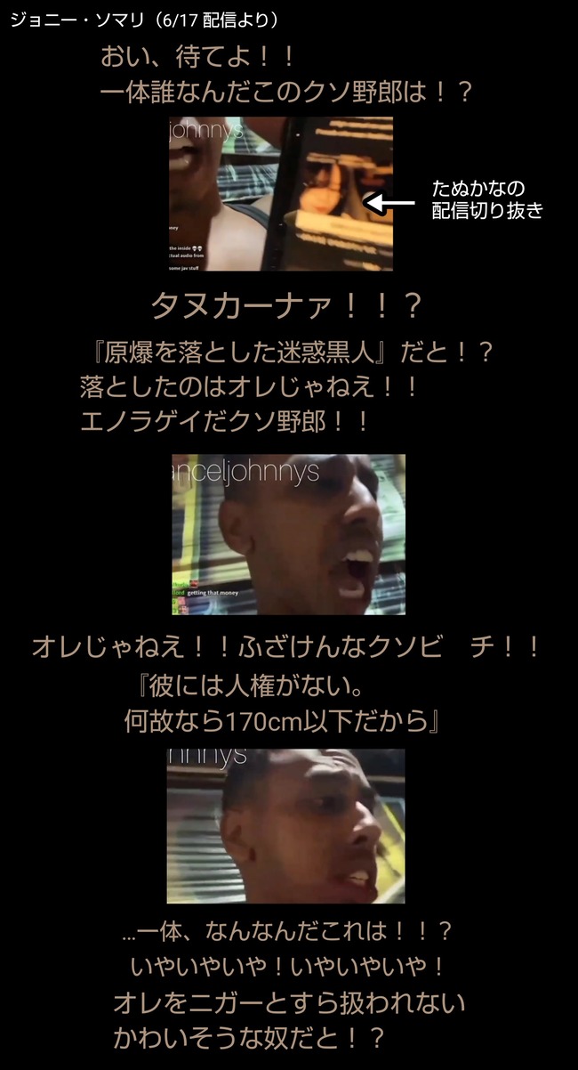 黒人 YouTuber 迷惑 原爆 ジョニーソマリ チビ たぬかなに関連した画像-04
