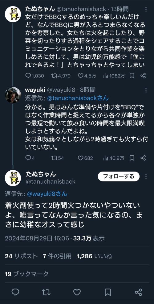 BBQ バーベキュー 女性のみ 楽しい 手際 コミュニケーション ミサンドリー ミソジニーに関連した画像-04