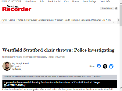 イギリス ウェストフィールド・ストラットフォード ショッピングモール 黒人 椅子 投げ捨て 無差別殺人未遂 クズに関連した画像-06