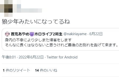 百鬼あやめ 配信 休止 サボり 身内 不幸 帰省 休み 誹謗中傷 炎上に関連した画像-10