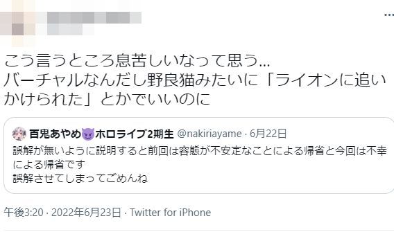 百鬼あやめ 配信 休止 サボり 身内 不幸 帰省 休み 誹謗中傷 炎上に関連した画像-19