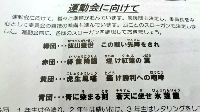 中二病を発症した運動会スローガンをご覧くださいｗｗｗｗ オレ的ゲーム速報 刃