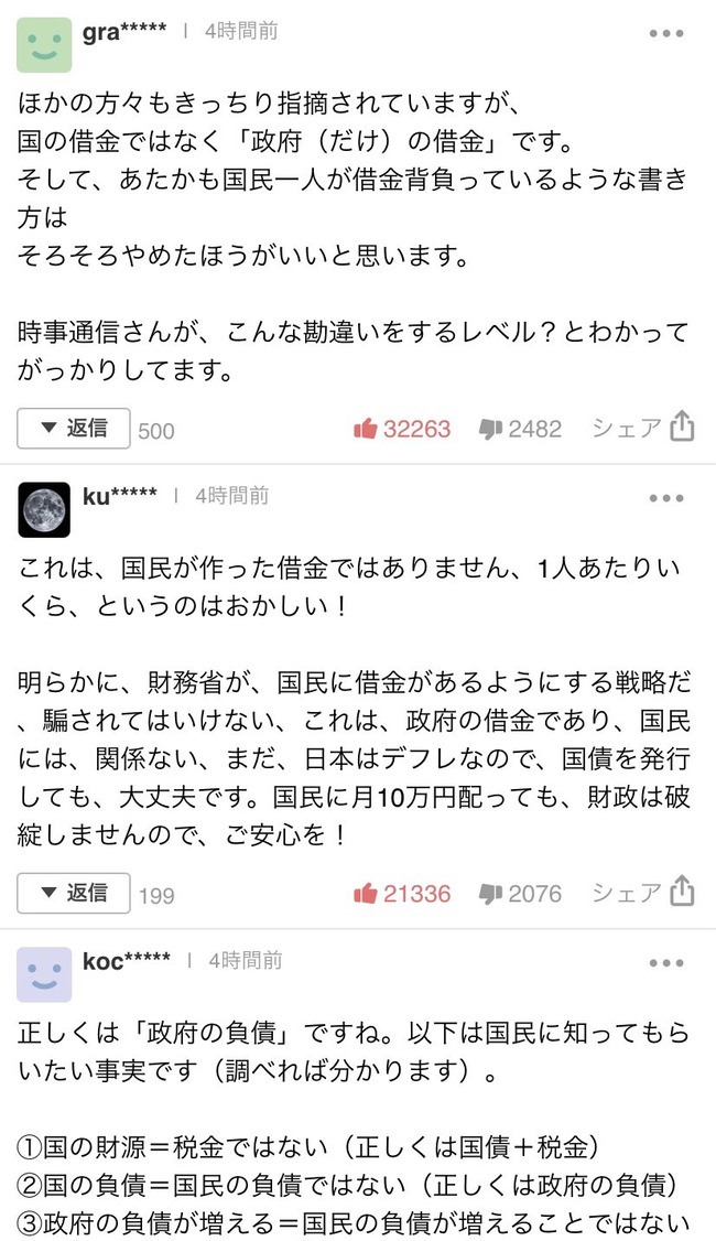 国の借金 兆円 国民一人あたり 万円の借金 という記事 ついに嘘だと叩かれ始める オレ的ゲーム速報 刃