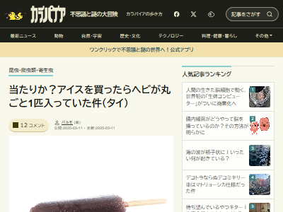 タイ 屋台 アイスバー ヘビ まるごと 混入に関連した画像-02