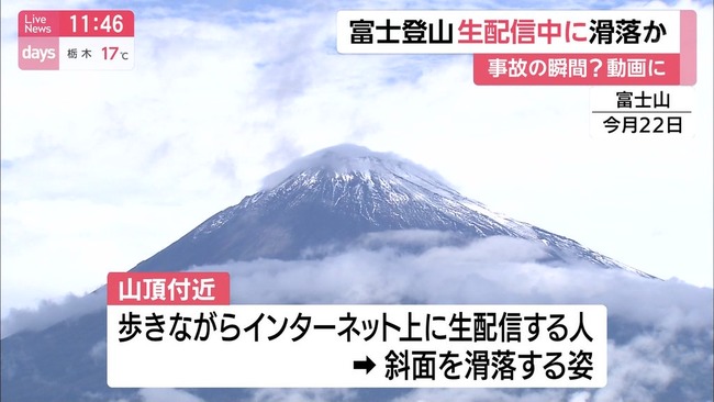 配信 生 富士山 滑落