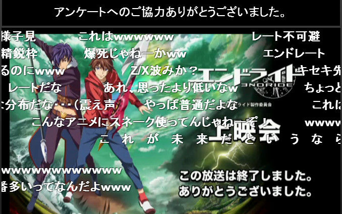 これは酷い 今期新しく始まったオリジナルアニメ エンドライド 1話の内容があまりにも 微妙 すぎてニコ生のアンケートが酷い結果にwwwwww オレ的ゲーム速報 刃 これは酷い 今期新しく始まったオリジナルアニメ エンドライド 1話の内容があまりにも 微妙 すぎてニコ生のアンケートが酷い結果にwwwwww オレ的ゲーム速報 刃