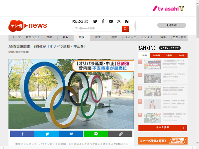 東京五輪を延期または中止した方が良いと考えている人が8割以上いることが判明 オレ的ゲーム速報 刃