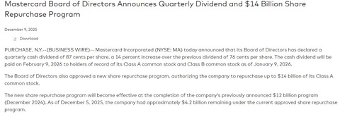MA dividend increase 2025