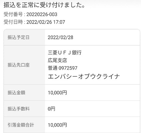 ウクライナ大使館寄付