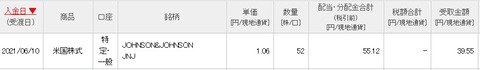 配当入金画面(2021年6月)