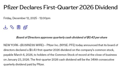 【PFE】dividend declaration
