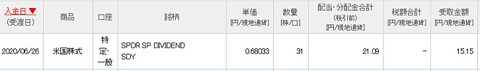 【SDY】配当入金画面(20年6月)