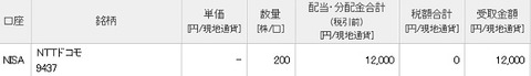 配当入金画面(2019年11月)
