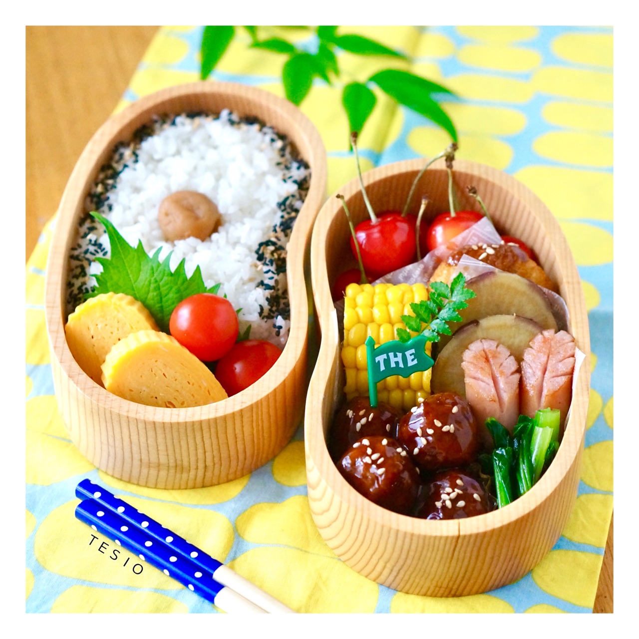 W杯に涙 肉団子と日の丸弁当 かわいいおべんとう