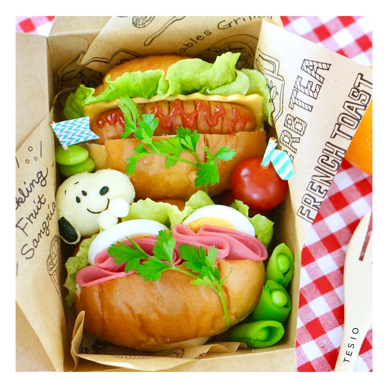 スヌーピーのポテト添え ロールパンサンド弁当 かわいいおべんとう スヌーピーのポテト添え ロールパンサンド弁当 かわいいおべんとう