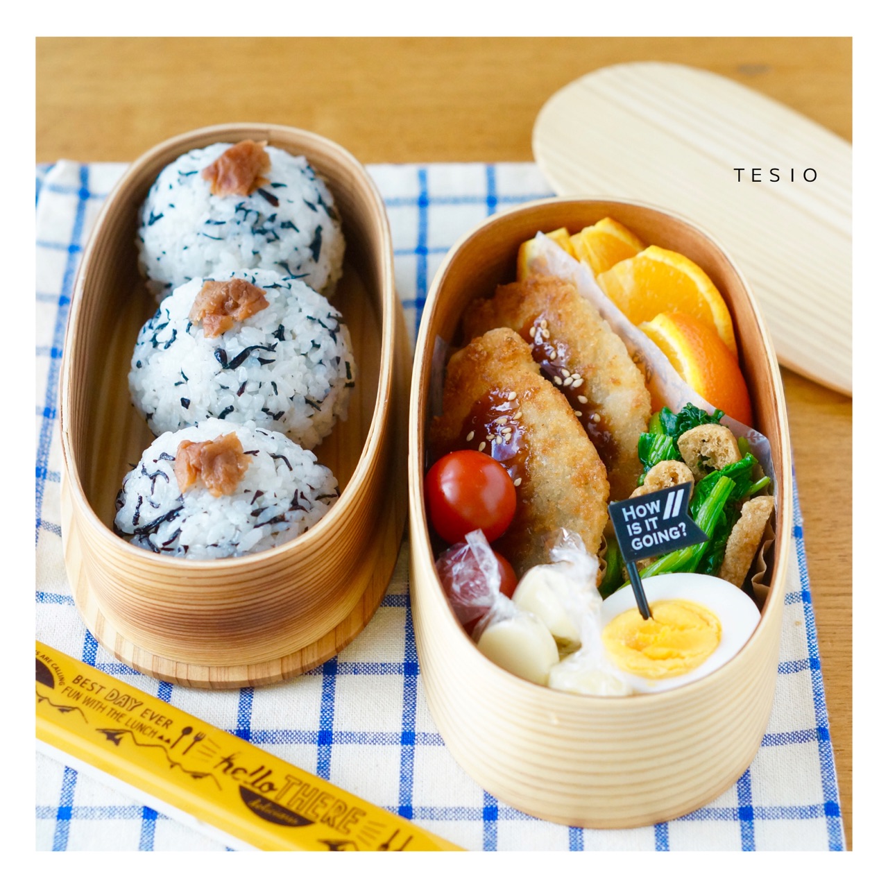 お魚フライとちりめんひじきおにぎり弁当 かわいいおべんとう