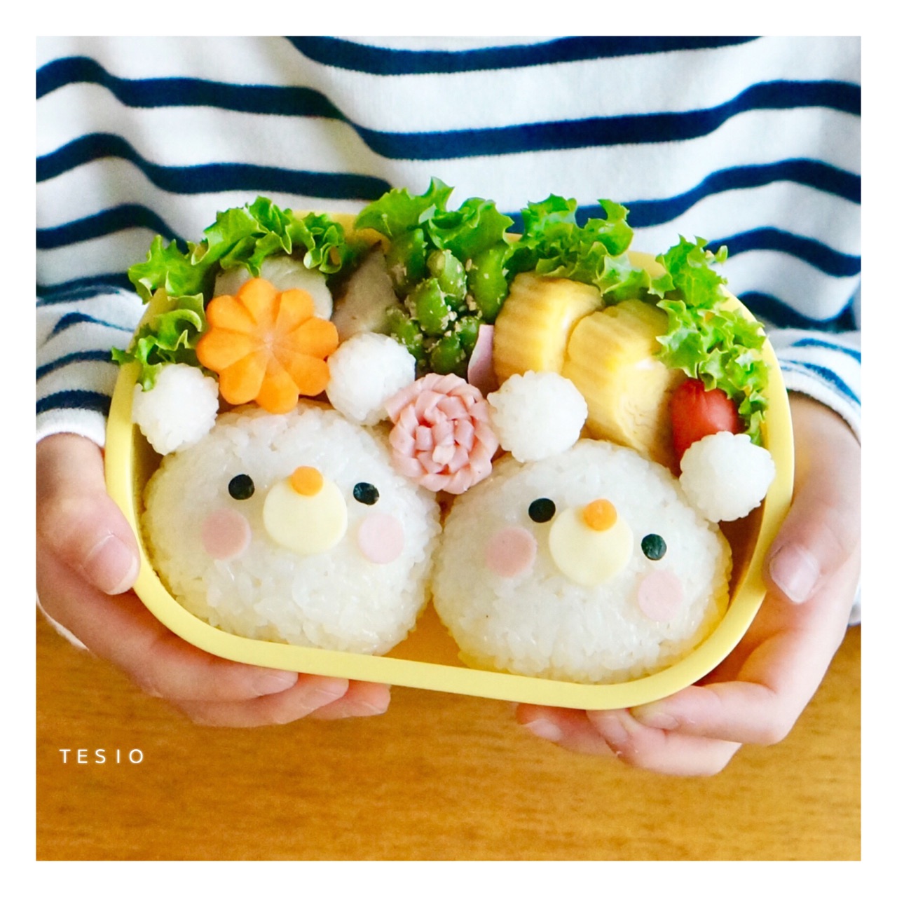 食育になるお弁当 くまさんおにぎり弁当 かわいいおべんとう