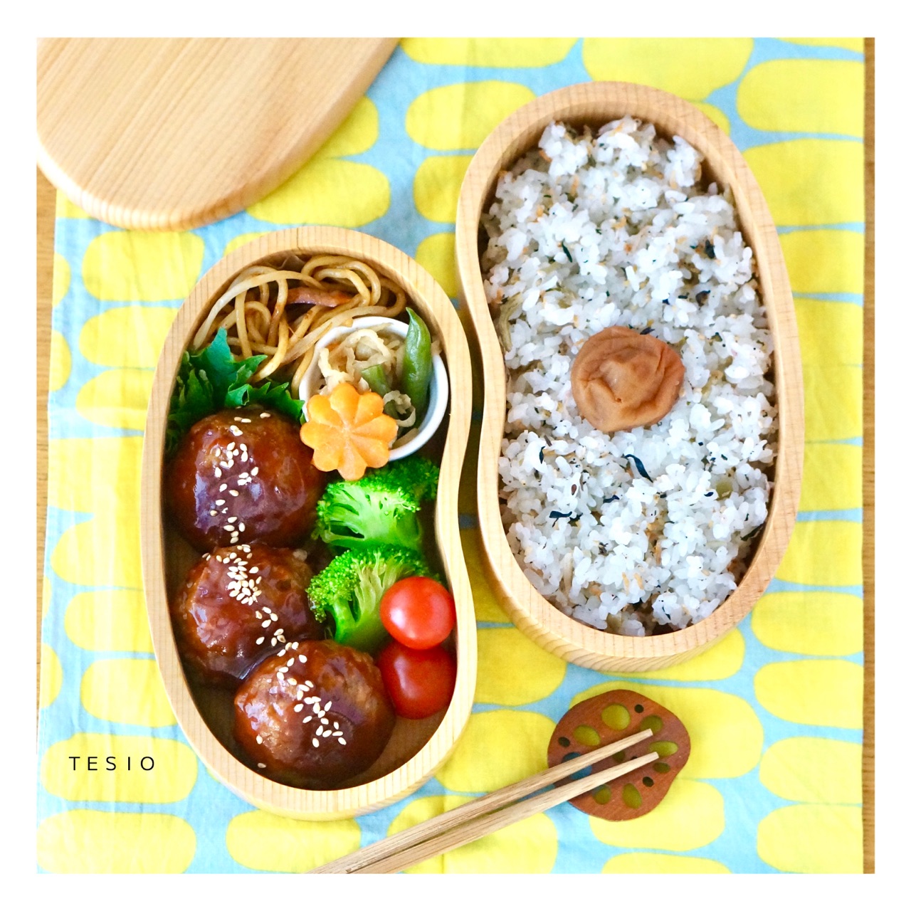 ミニ丸ハンバーグ弁当 ゆで野菜はフライパン蒸し派 かわいいおべんとう