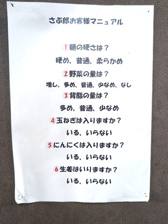 メニュー 野菜 麺の量 ニンニク ショウガ 追加 汐留 さぶ郎 さぶろう