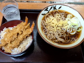 海老天丼セット そば処 亀島 かめしま 茅場町 立ち食いそば