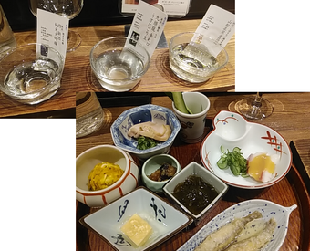 アテニヨル 日比谷OKUROJI 昼呑み 日本酒3種とアテ5種セット