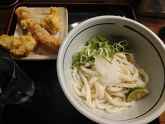 新橋 おにやんま 新橋讃岐うどん 路麺 鶏天ちくわおろし醤油 冷