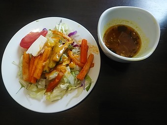 銀座インド料理カーンケバブビリヤニ ランチ サラダ スープ ラッサム