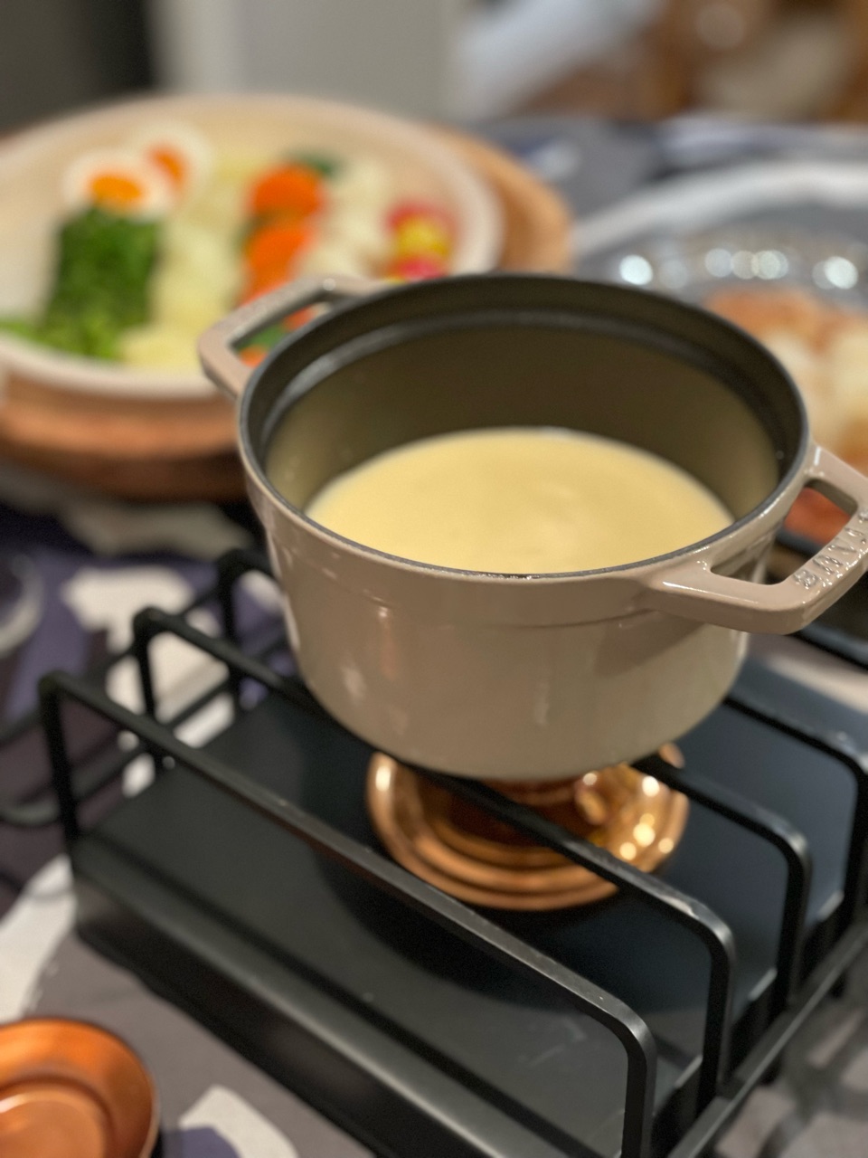 ストウブ フォンデュ鍋 グレー 陶器 フォーク5本付き