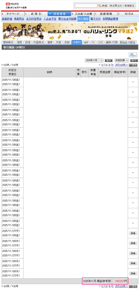 日経２２５オプションで儲ける　２０２５年１１月分　リアル実績　＋３４万円